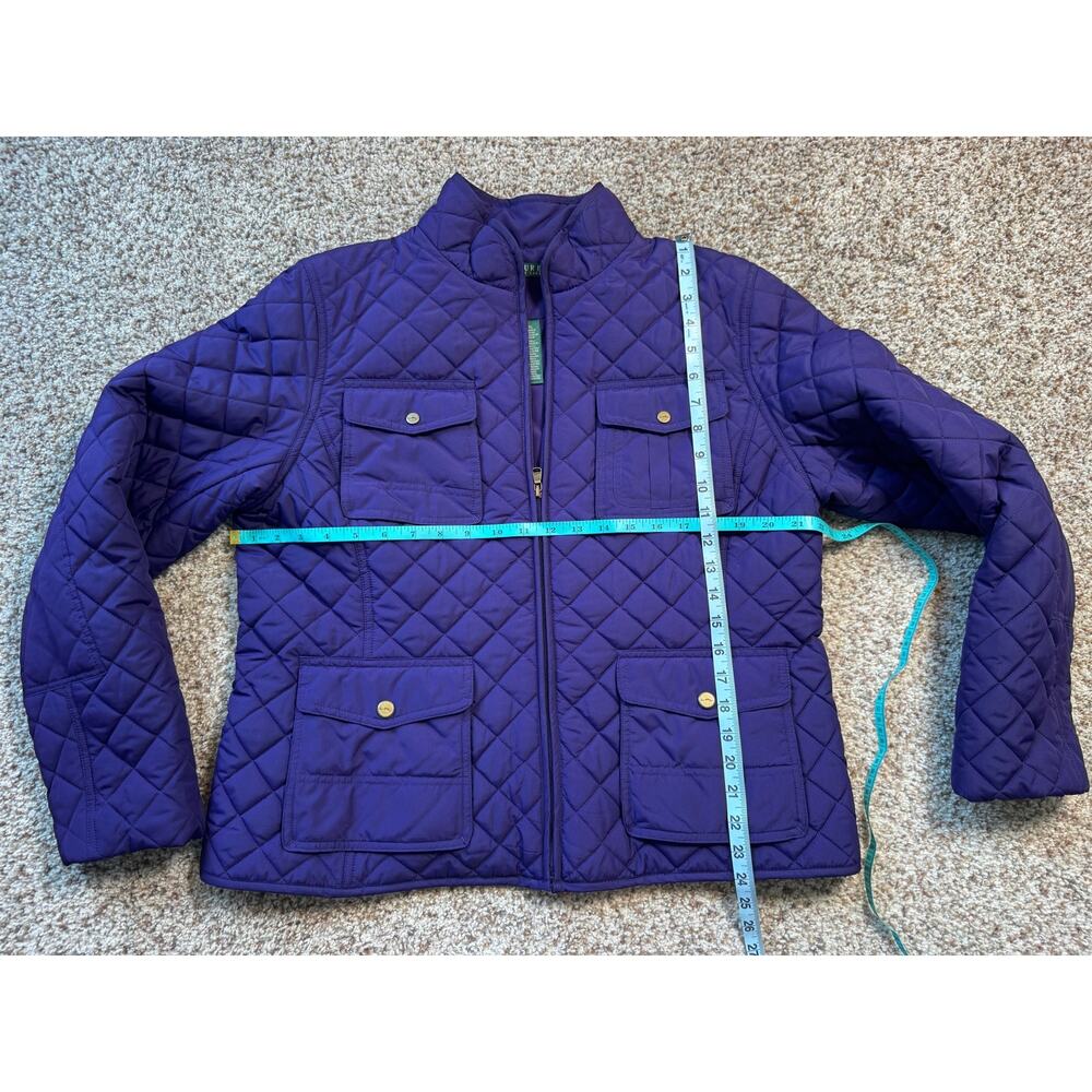Lauren Ralph Lauren Quilted Jacket Womens XL Purple Zip Up Barn Puffer Coat Tee - Picture 4 of 7
